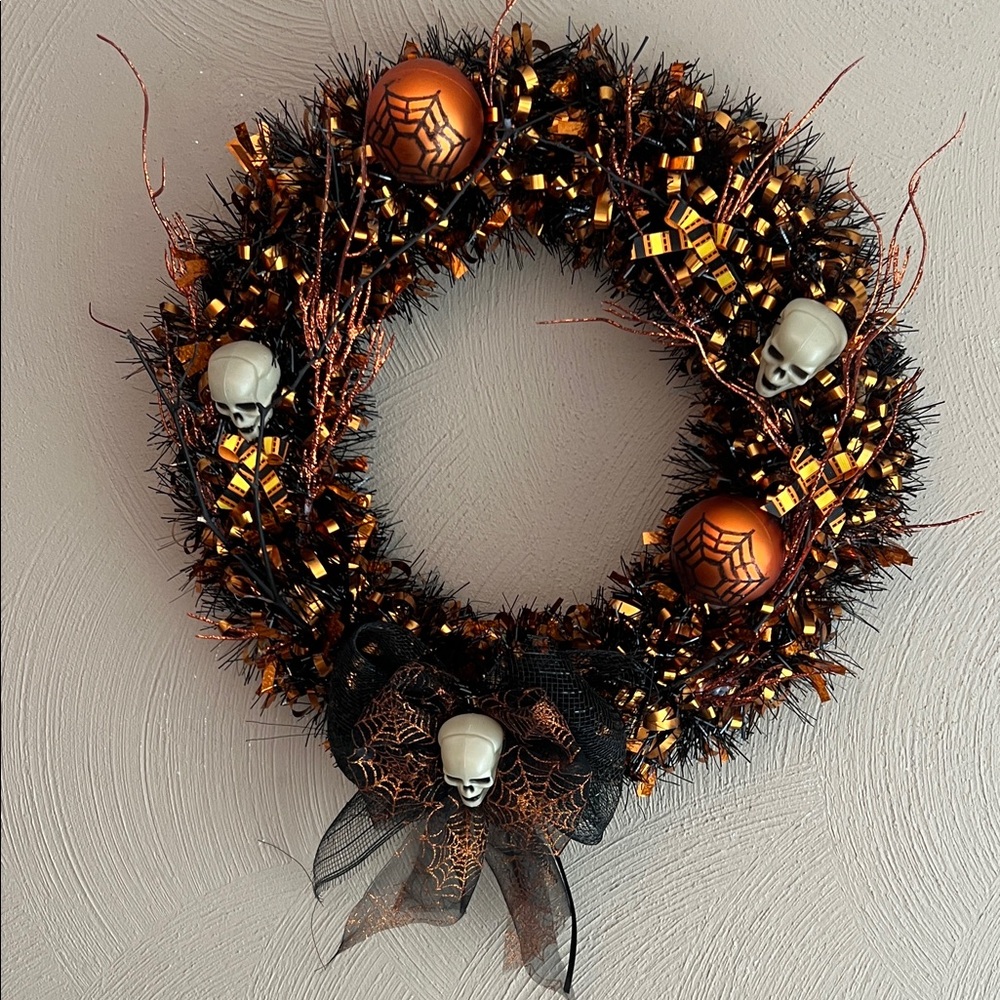 Homemade Orange And Black Halloween Wreath